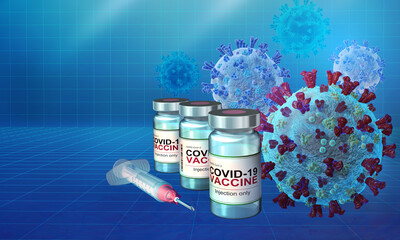 Concept image related to the importance of vaccines and immunization as a strategy to combat the emergence of new SARS-CoV-2 super strains. 3D   illustration with space for text