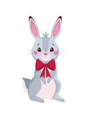 cute bunny with red bowtie character