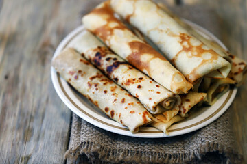 A plate of pancakes in a tube. Pancake week.