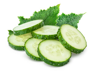 Sliced cucumber isolated on white background with clipping path and full depth of field,