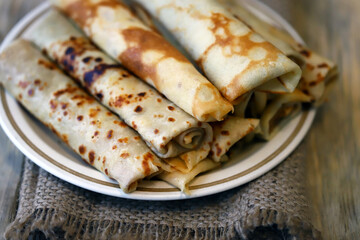 A plate of pancakes in a tube. Pancake week.