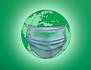 Globe Illustration with face mask