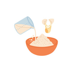 Vector isolated illustration of mixing ingredients for cooking and baking process