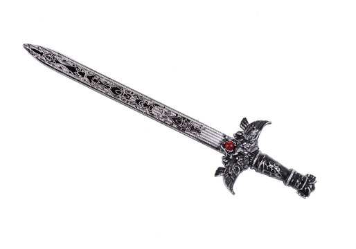 toy medieval sword on white background