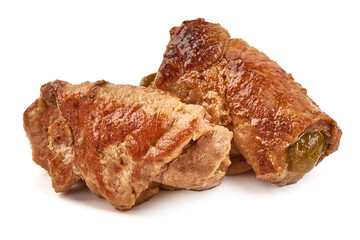 Baked meat rolls, isolated on white background