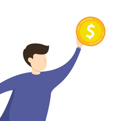 Business man vector. free space for text. Gold coin vector.