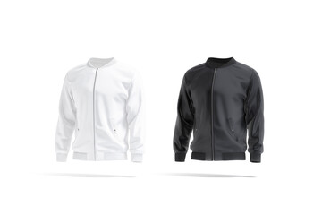 Blank black and white bomber jacket mockup, side view