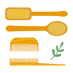 Eco friendly lifestyle combs set. Vector illustration in a flat style.