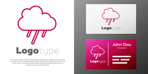 Logotype line Cloud with rain icon isolated on white background. Rain cloud precipitation with rain drops. Logo design template element. Vector.