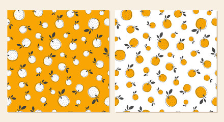 Vector seamless pattern set with orange fruit. Cute patterns with hand drawn fruits © Alexandra