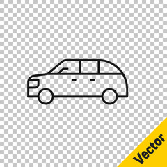 Black line Hatchback car icon isolated on transparent background. Vector.