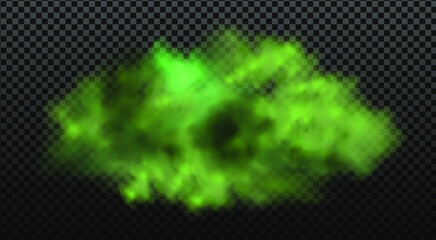 Green stink bad smell, smoke or poison gases,chemical toxic vapour.Vector realistic set of stench breath or sweat odor isolated on transparent checkered background.