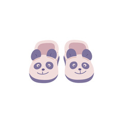 Pair of cozy domestic slippers with bear panda face a vector illustration.