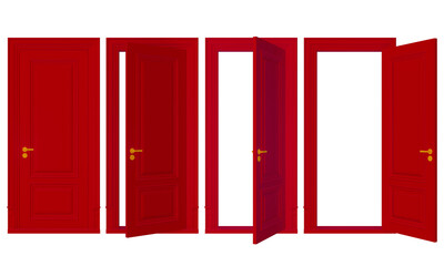 Closed and open doors on white background. 3d render
