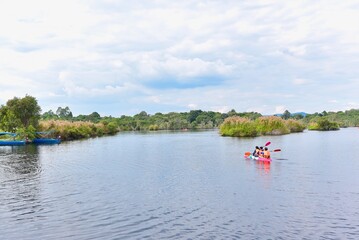 Fototapeta na wymiar Kayaking on Wetlands in Rayong Provincial East Plant Center
