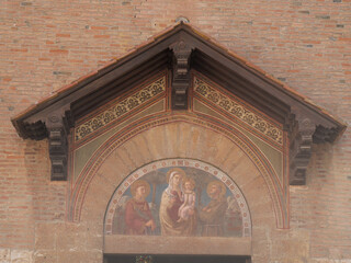 San Francesco Church in Grosseto, closeup of the lunette with a fresco surmounted and protected by...