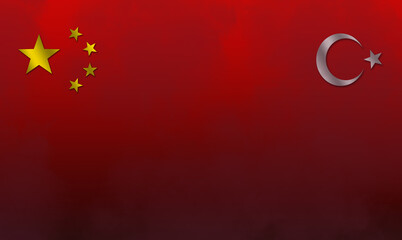 The Turkish flag logo of a white crescent and star with the large gold star and four small stars of the Chinese flag on a red background