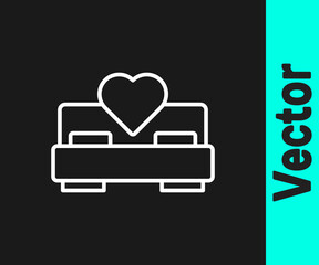 White line Bedroom icon isolated on black background. Wedding, love, marriage symbol. Bedroom creative icon from honeymoon collection. Vector.