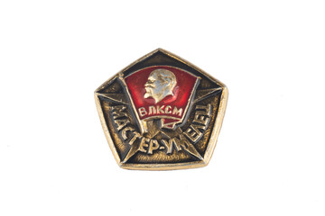 soviet metallic badge on white background