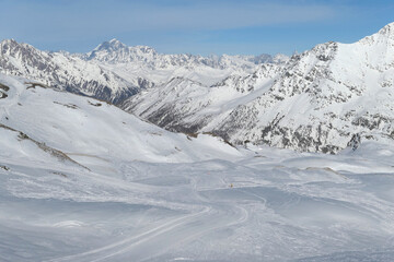 Fototapeta na wymiar Ski slope in La Thuile, Italy. Aosta Valley