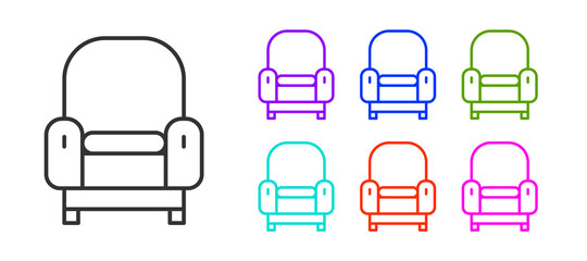 Black line Armchair icon isolated on white background. Set icons colorful. Vector.