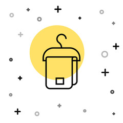 Black line Towel on hanger icon isolated on white background. Bathroom towel icon. Random dynamic shapes. Vector.