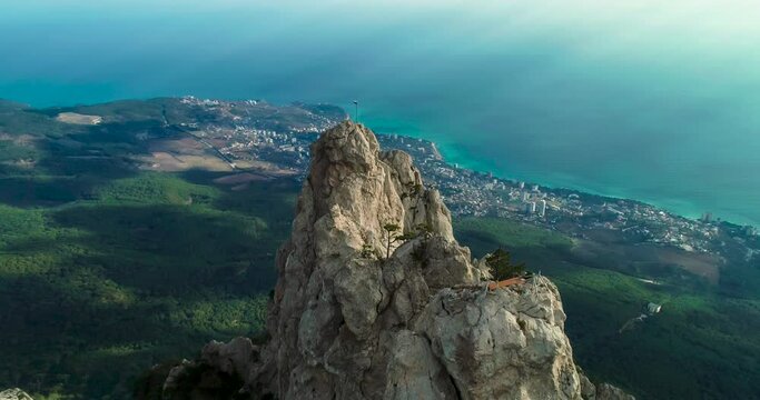 Mount Ai-Petri on the Crimea peninsula. Mountain peaks above the clouds

