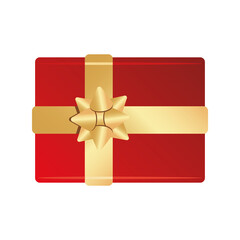 happy merry christmas red gift and golden bow ribbon