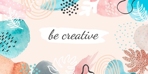 Fototapeta premium Abstract watercolor banner. Creative poster for motivation or art school with brush paint stain, splash and texture. Modern vector pattern. Poster splash watercolor, liquid artistic illustration