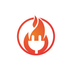 Electrical plug with fire icon logo design. Fire energy logo concept.