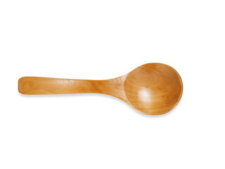 Top view empty clean wooden spoon isolated on a white background. Kitchen utensil template.