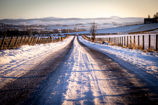 snow covered road to nowhere in Scotland
