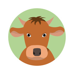 Bull's head on a green round background. Suitable for advertising or packaging of a farm or meat store