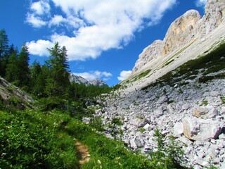 Alpine landscape in Triglav lakes valley and Julian alps in Gorenjska, Slovenia