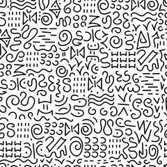Seamless Doodle pattern. Abstract signs and elements, ancient writing. Hand drawn background. monochrome