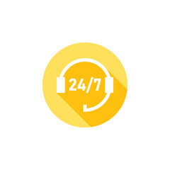 Support icon. Online support icon. Service open 24 h hours a day and 7 days a week. Flat design. Vector illustration