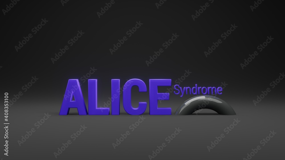 Fototapete alice syndrome lettering with scale variation. 3d illustration in dark background with copy space