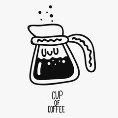Pot for coffee hand drawn doodle vector illustration with calm emotion. Black espresso