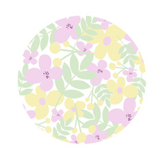 Vector easter egg with floral ornament. Flowers in round backgroung for fabrics, paper, textile, gift wrap isolated on white background for cute postcard, logo. Template, frame circle