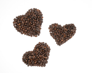  Heart from coffee beans,Roasted coffee beans heart on a white background.