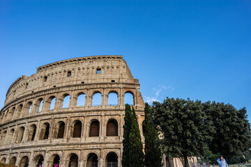 Fototapeta na wymiar ROME, ITALY - FEBRUARY 2020: Colosseum building at daytime in Rome, Italy