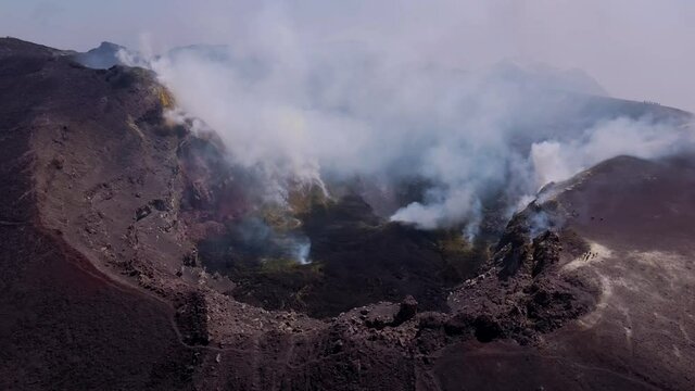 Aerial sliding  view of the main crater of Mount Etna in Sicily