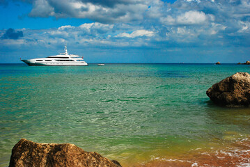 Fototapeta premium Luxury yacht at sea near San Blas Beach near Nadur in Gozo Maltese islands
