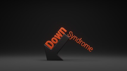 Down Syndrome Lettering. 3D Illustration in Dark Background with Copy Space