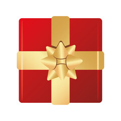 happy merry christmas red gift and golden bow