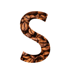 Obraz premium Letter S made from coffee beans isolated on white background.