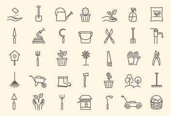 Flower and Gardening icons - minimal thin line web icons. Outline signs collection. Set of isolated vector illustrations