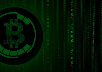 Vector : Binary code and electronic circuit inside bitcoin logo