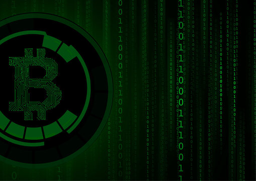 Vector : Binary code and electronic circuit inside bitcoin logo