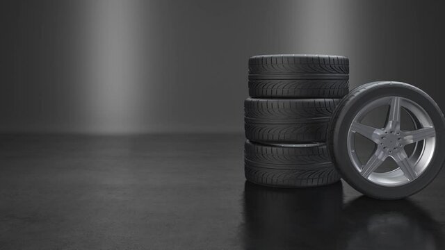 stacking tires and one side press wheel on white background